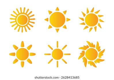 Yellow sun vector icon set. Sun simple icons collection. Vector illustration eps 10