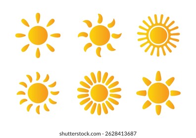 Yellow sun vector icon set. Sun simple icons collection. Vector illustration eps 10