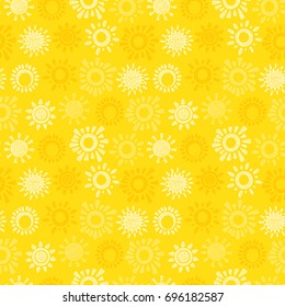 Yellow Sun Vector Seamless Pattern. Hand Drawn Doodle Different Suns. Background For Kids. 