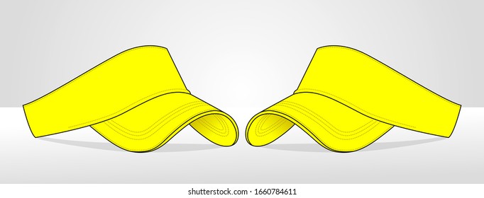 Yellow Sun Visor Cap Vector For Template.