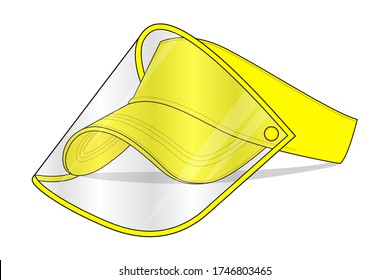 Yellow Sun Visor Cap Vector With Plastic Transparent Face Shield For Template.