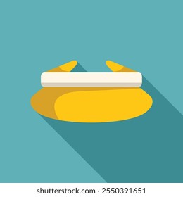 Yellow sun visor protecting from sunlight icon in flat style on a blue background