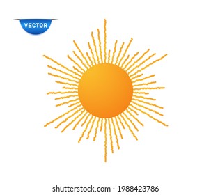 Sol amarillo con rayos ondulados. El concepto de verano. Elemento vector sobre un fondo aislado.