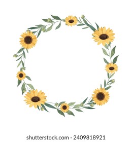 Yellow Sun Wreath Flower Frame Background