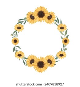 Yellow Sun Wreath Flower Frame Background
