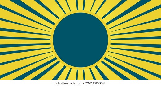 Yellow sunbeam retro background with space for text. Sun rays vector illustration. Ray frame in yellow and blue colors.