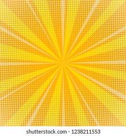 Yellow sunburst background with halftone dots