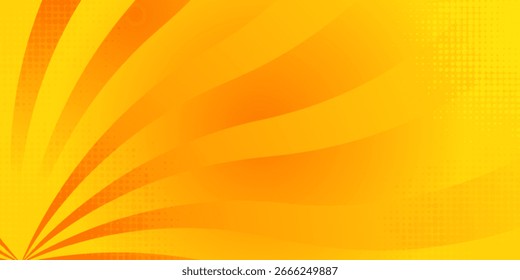 Fondo amarillo del sunburst con los rayos radiales y los puntos del semitono