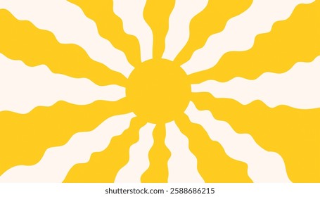 Yellow sunburst background. retro sunny background. abstract hand drawn doodle sunshine shapes. sun light cartoon design in flat style