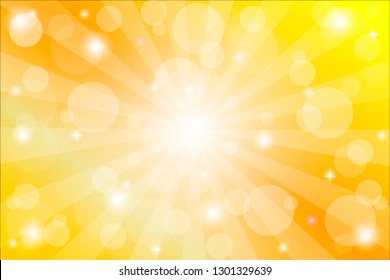 Yellow sunburst background with sparkles and rays, vector illustration.