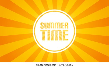 Yellow Sunburst Background - Summer Time Banner - Vector Illustration