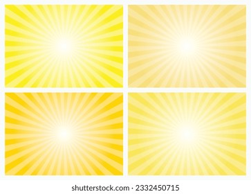 Yellow sunburst flare background set. Sun rays retro vintage pattern background. Summer vector illustration.