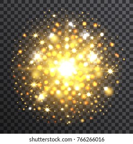 Yellow sunburst on the transparent background, vector illustration