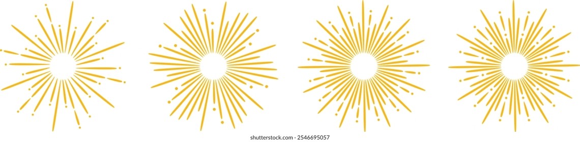 Yellow sunburst vintage sun ray vector line art illustration set
