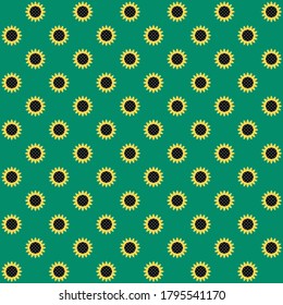 yellow sunflower with black center and green background repeat pattern