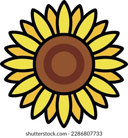 yellow sunflower black line drawing icon