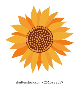 A yellow sunflower with brown centers. The flower is drawn in a cartoon style. The sunflower is the main focus of the image, and it is surrounded by a white background