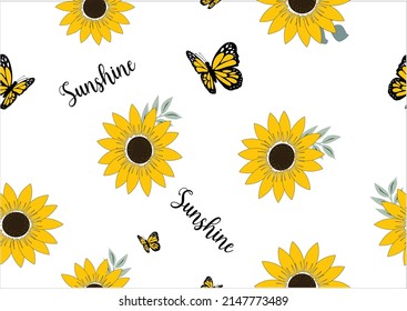 yellow sunflower butterfly design hand drawn