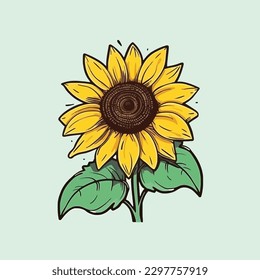 Yellow sunflower flower on a white background, design element, vector icon.