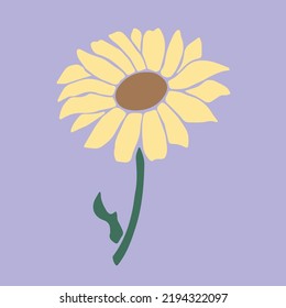 Yellow Sunflower With Green Leaves Isolated Hand drawing Vector Art Silhouette Design