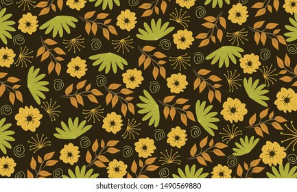 Yellow sunflower and leaves pattern floral background 