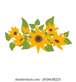 Yellow Sunflower Minimalist bouquet vector illustration isolated on white background