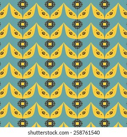 Yellow sunflower pattern on the blue background seamless