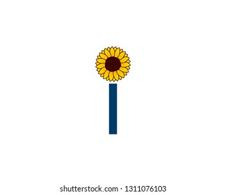 Yellow sunflower petals with letter I logo icon symbol vector