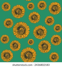 

Yellow sunflower seamless vector pattern.