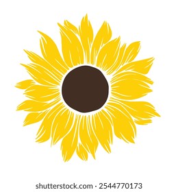 gelbe Sonnenblume, Vektordesign einzeln, weißer Hintergrund