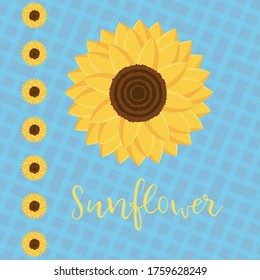 Yellow sunflower vector flower illustration, summer and natural flora on a light background. Isolated sunflower on a blue light background, summer bright. Decorative design elements in Flat style.