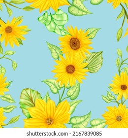 Yellow sunflowers bouquet seamless pattern