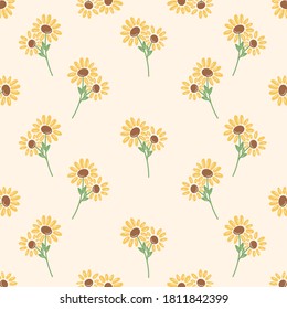 Yellow Sunflowers in field pattern. Flowering plants. Blooming flowers vector illustration.