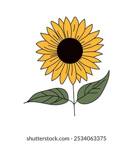 Yellow sunflowers icon in full bloom. Vector Illustration. Blooming botanical element.