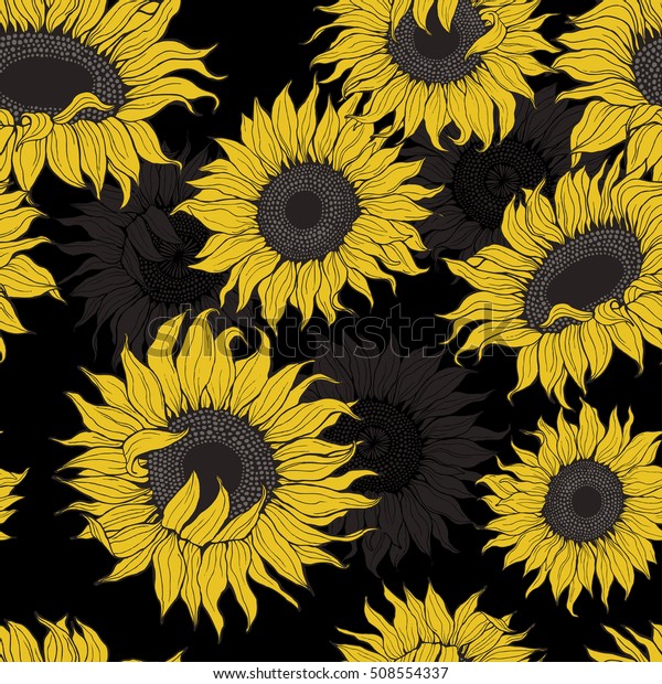Download Yellow Sunflowers On Black Background Vector Stock Vector ...