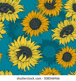 Yellow Sunflowers On Blue Background Vector Stock Vector (Royalty Free ...