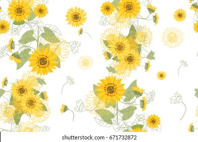 Yellow Sunflowers. Vector Illustration of decorative floral design for wedding invitations and greeting cards.