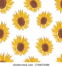 yellow sunflowers vector seamless pattern