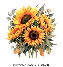 Color del agua de los girasoles amarillos en estilo vintage. Elemento de diseño de ilustración vectorial. Verano