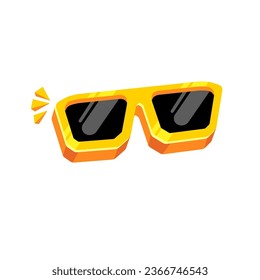 Gafas de sol amarillas con lentes negras aisladas sobre fondo blanco. Caricatura niños graciosos icono naranja de gafas de sol de verano, etiqueta y signo. Ilustración gráfica del vector de gafas de sol frío