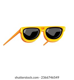 Gafas de sol amarillas con lentes negras aisladas sobre fondo blanco. Caricatura niños graciosos icono naranja de gafas de sol de verano, etiqueta y signo. Ilustración gráfica del vector de gafas de sol frío