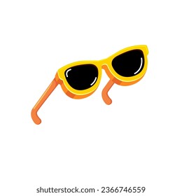 Gafas de sol amarillas con lentes negras aisladas sobre fondo blanco. Caricatura niños graciosos icono naranja de gafas de sol de verano, etiqueta y signo. Ilustración gráfica del vector de gafas de sol frío