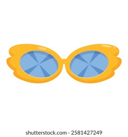 Yellow sunglasses with blue lenses having fun at a carnival party