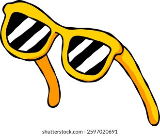 Yellow Sunglasses Doodle Outline Isolated