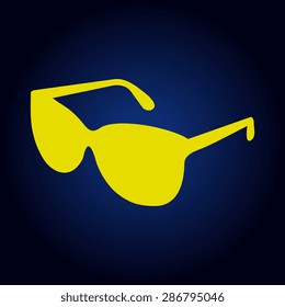 Yellow Sunglasses icon, vector illustration  on a blue background