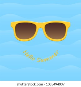 Yellow sunglasses on a blue background. Summer concept. Vector illustration