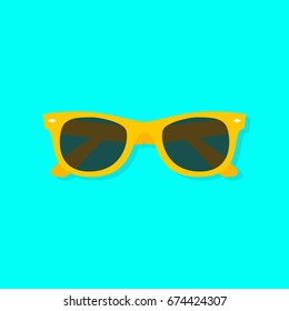 Yellow sunglasses with shadow. Vector illustration in flat design style