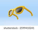 Yellow sunglasses vector 3d icon. Cartoon sun glasses in plastic style, isolated. Summer banner vacation fashion concept, realistic fashion illustration