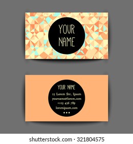 Yellow sunny summer Business card template with creative geometric pattern