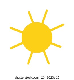 Yellow sunrise isolated on white background. Character, mascot in Doodle style.